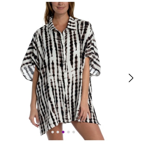 🆕 La Blanca Java & White Tie Dye Stripe Button Up Cover Up one size - Picture 7 of 9